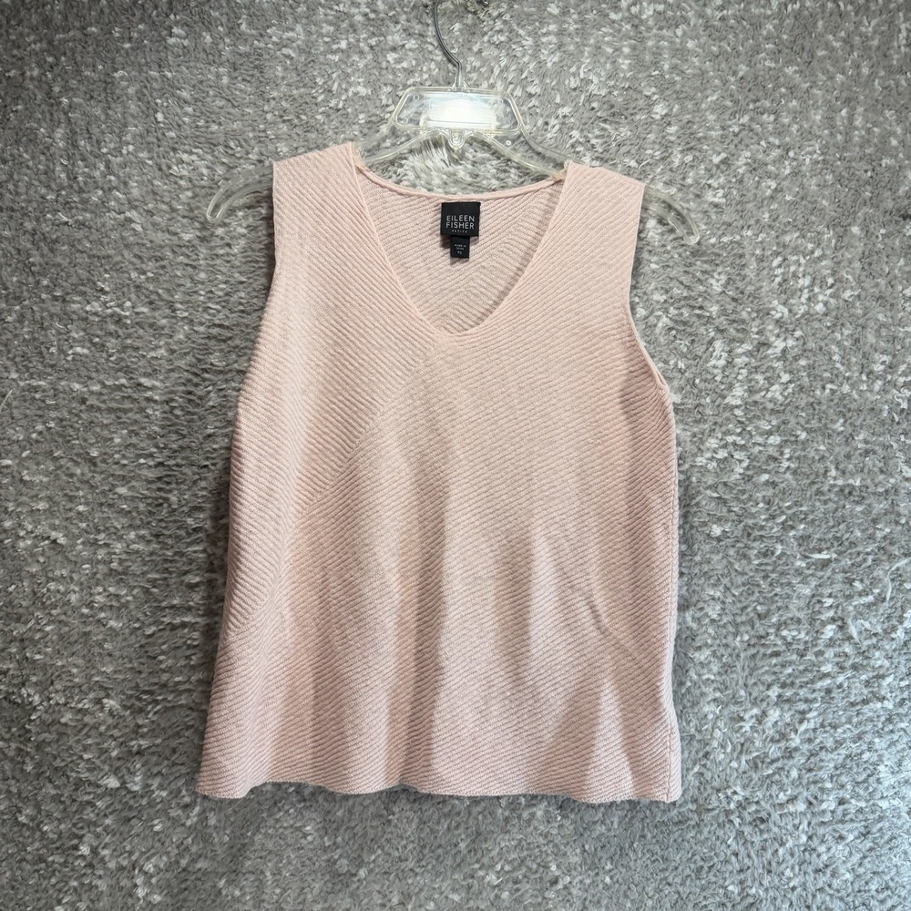 Eileen Fisher Linen Pink V-neck Sleeveless Top Petite S Preppy Career Ribbed